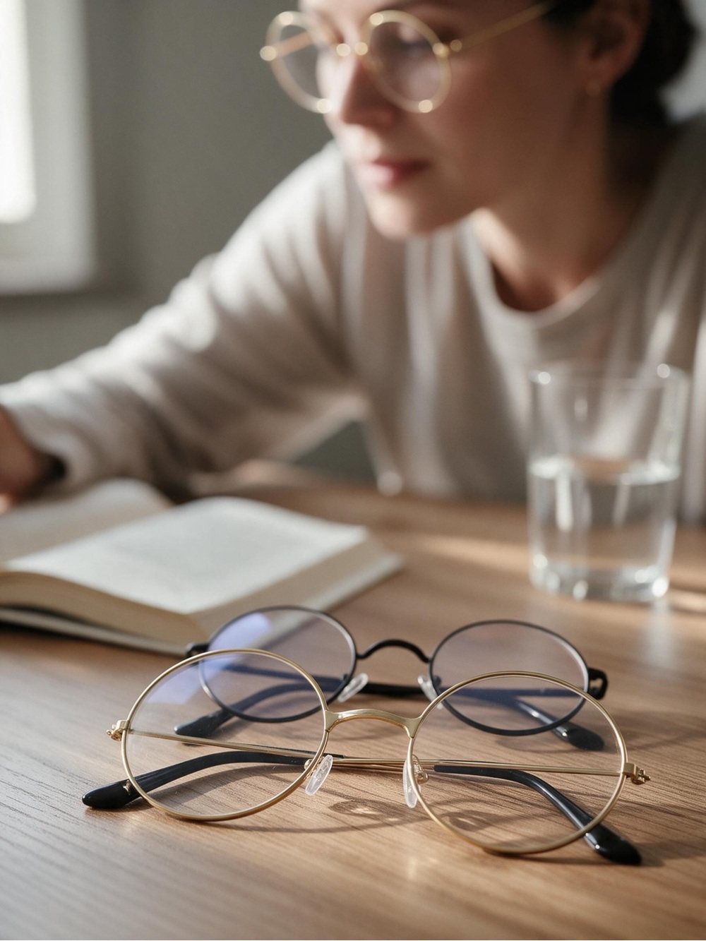 70s Style Round Glasses Pair in Black and Gold